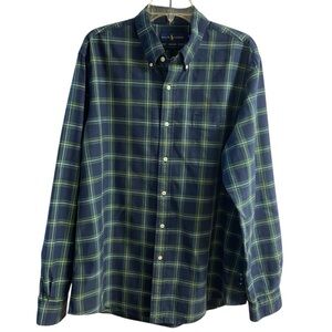 Ralph Lauren Polo plaid button up shirt navy blue green casual XL